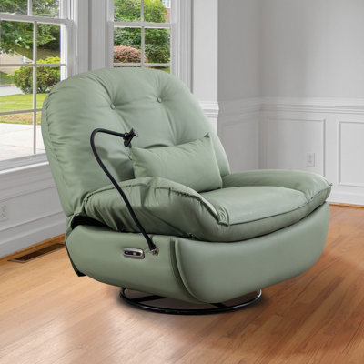 Chemika Oversize 44.8" W Faux Leather Power Recliner, Voice Control, USB, Bluetooth, 270° Swivel