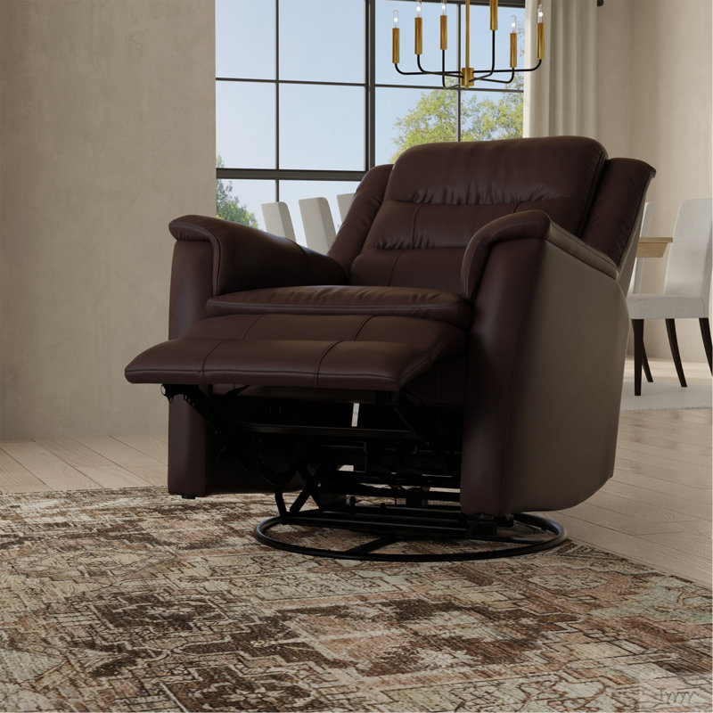 Global Home Swivel Glider Recliner With Manual Footrest, Dark Brown