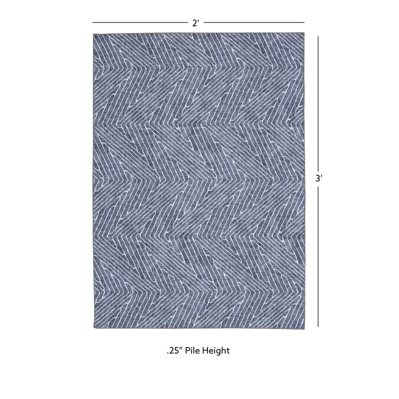 Delacroy Machine Washable Gray and Ivory Area Rug, Rectangle 2' x 3'