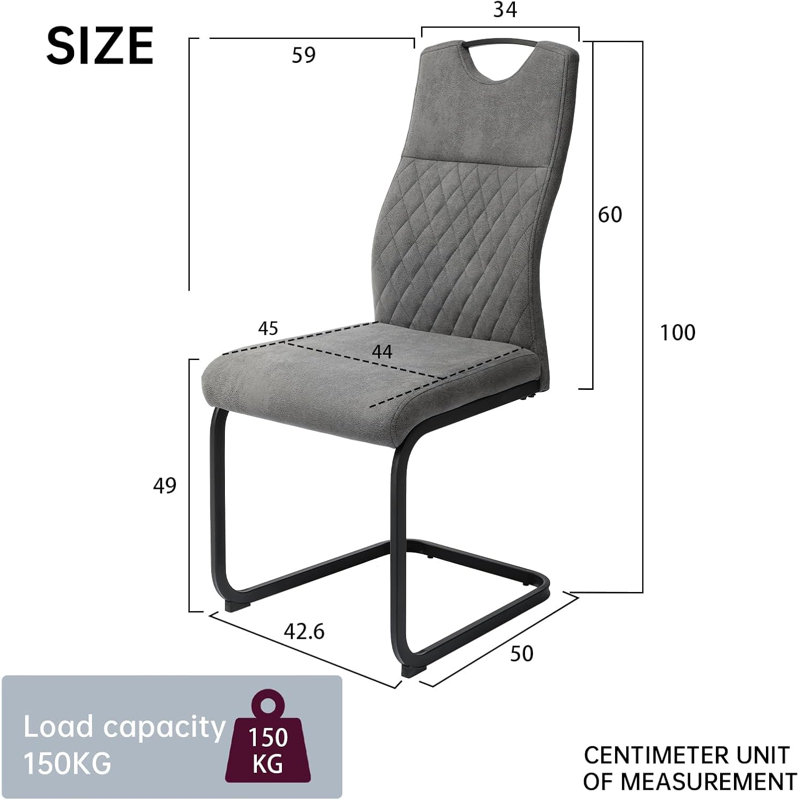 49cm H Fabric Upholstered Upholstered Back Side Chair in Grey