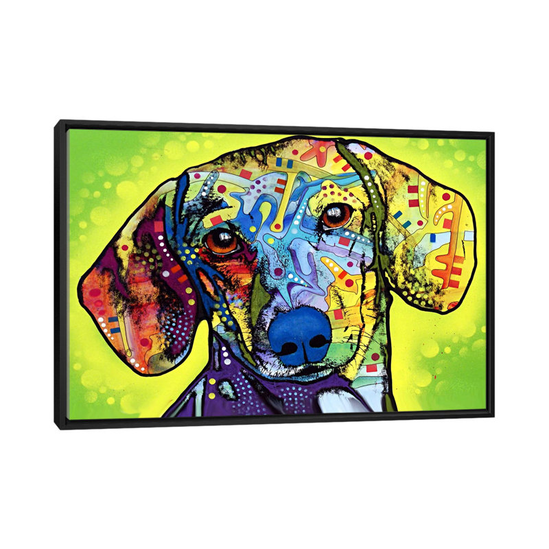 « dachsund » par dean russo, impression sur toile, H 18 po x l 26 po x P 1,5 po, Cadre noir