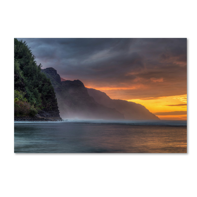 Art mural sur toile tendue - «Napali Sunset Kauai» de Pierre Leclerc pour décoration de salon, de chambre à coucher ou de bureau - 16 x 24