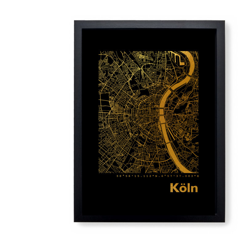 Cologne Map - Single Picture Frame Print, 42.5cm H x 32.5cm W x 3.5cm D