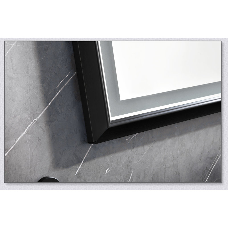 Miroir de salle de bain 60 po x 48 po à DEL avec cadre en aluminium, miroir de meuble-lavabo mural, anti-buée, mémoire, 3 couleurs, réglable en continu