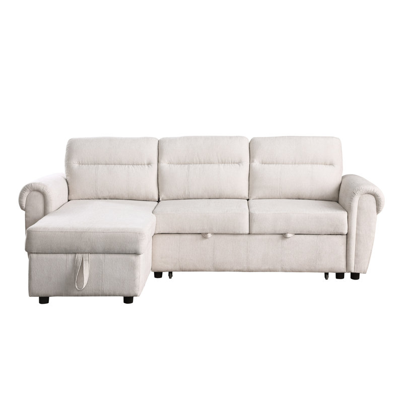 Beige Chenille 3 Sectional With Reversible Sleeper And Feature Ports, Storage Solution