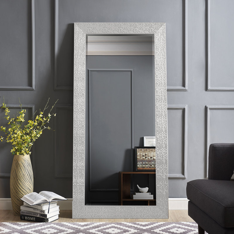 Laux Mosaic Large Floor Mirror, Full length Mirror, Full Body Mirror, Standing Mirror 66"L x 32"W, Silver