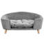 Lit surélevé pour petit chien en velours côtelé gris avec pieds en bois d'hévéa, mousse de soutien, look moderne de 11 à 25 lb, chien à assemblage rapide et gris
