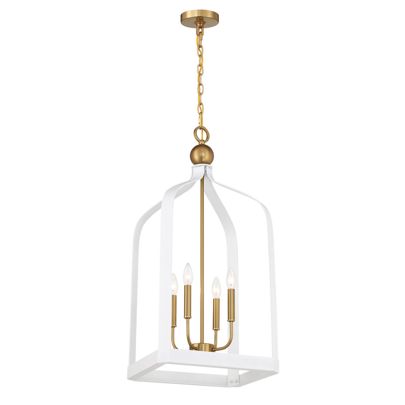Lustre en cage à oiseaux 4 lumières Kenmore, Blanc, H 32 po x l 15 po x P 15 po, Quatre lumières