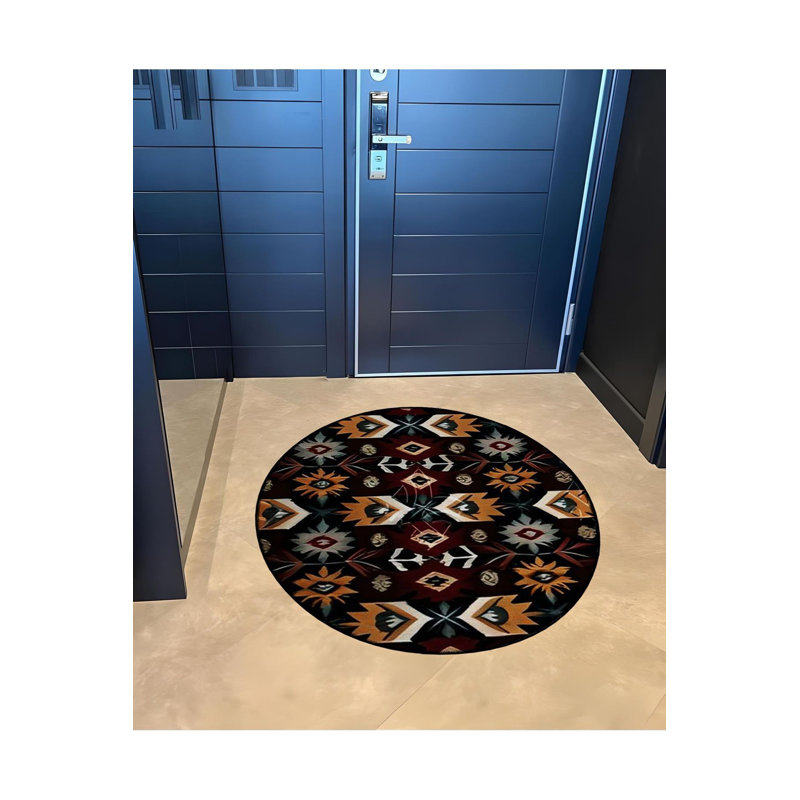 Tapis décoratif rond à base tissée lavable à la machine, Sous-tapis rond 2 pi 8 po inclus