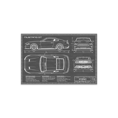 Mustang GT (2018-2020), impression de plan sur verre acrylique