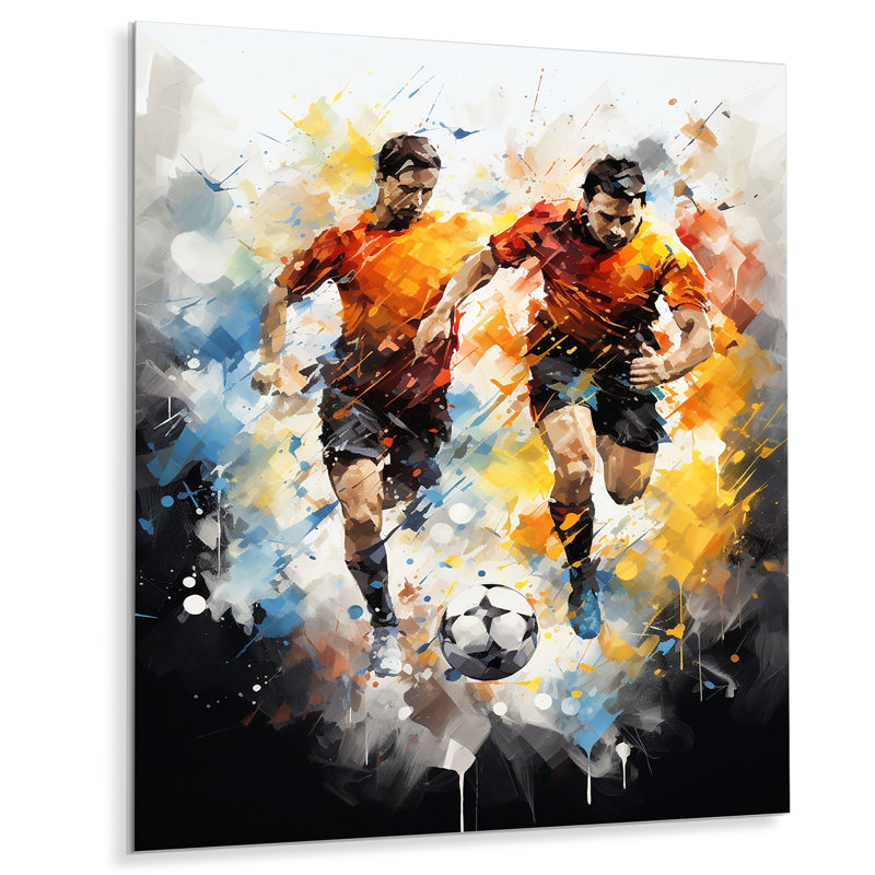 Abstrait joueurs de soccer pendant le match I - Soccer, art mural en métal, H 32 po x l 16 po x P 1 po