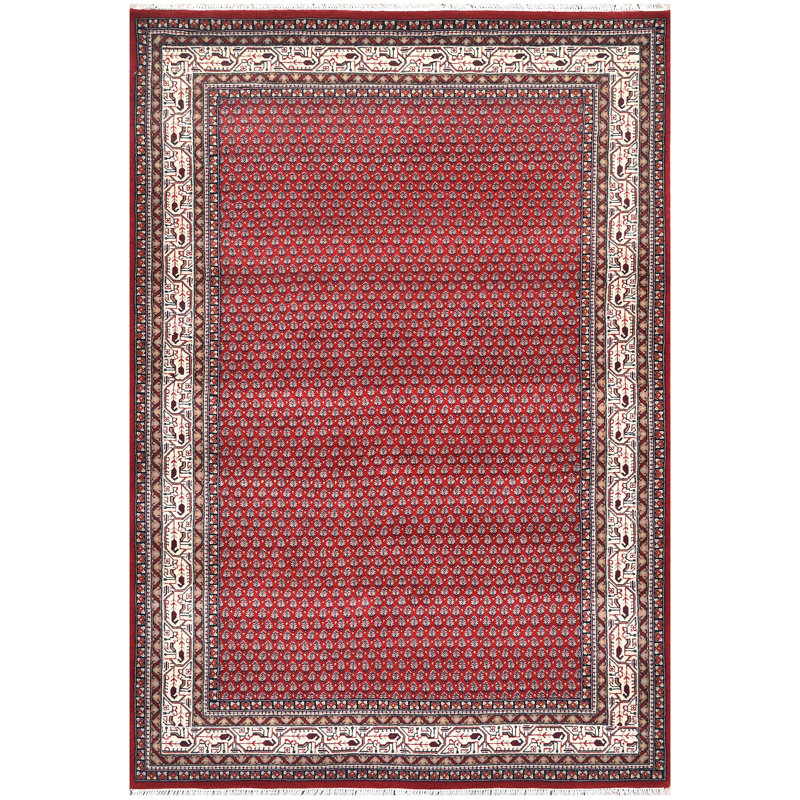 Hand Knotted Wool Oriental Area Rug in Red/Cream/Brown
