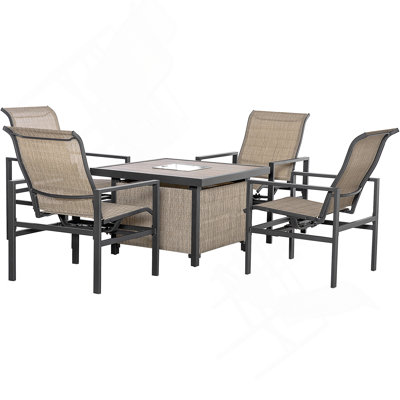 Ensemble repas 5 pièces pour patio, acier, ensemble de conversation extérieur, table de salle à manger carrée