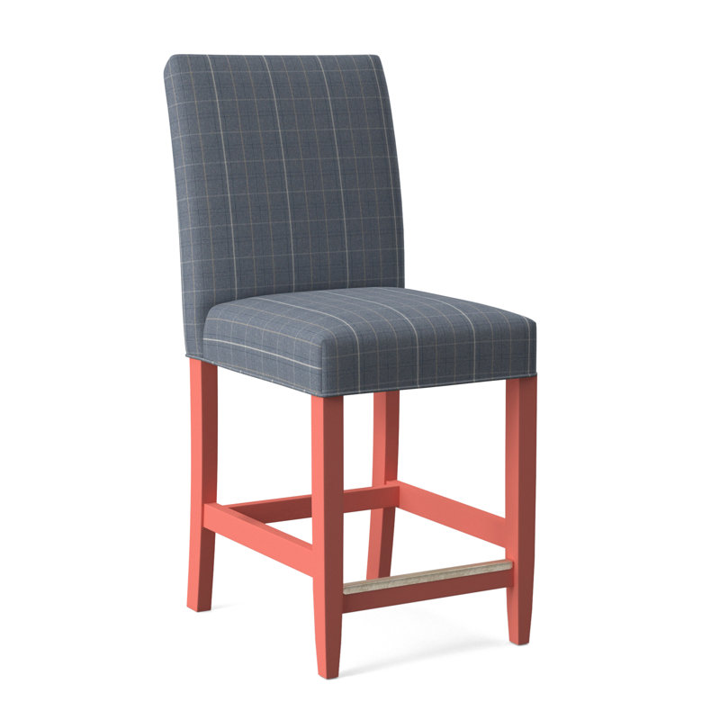 Manhattan Upholstered Stool with Solid Wood Frame, Lapis Plaid; 0126-63, Antique Black Finish