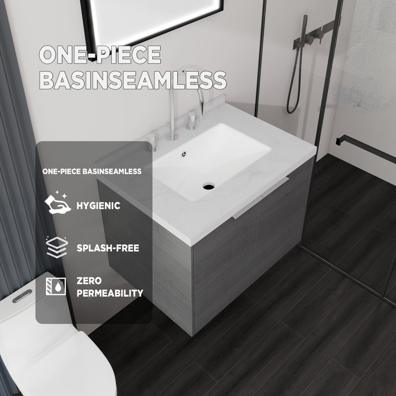 Meuble-lavabo flottant avec lavabo, Grey, 24" W