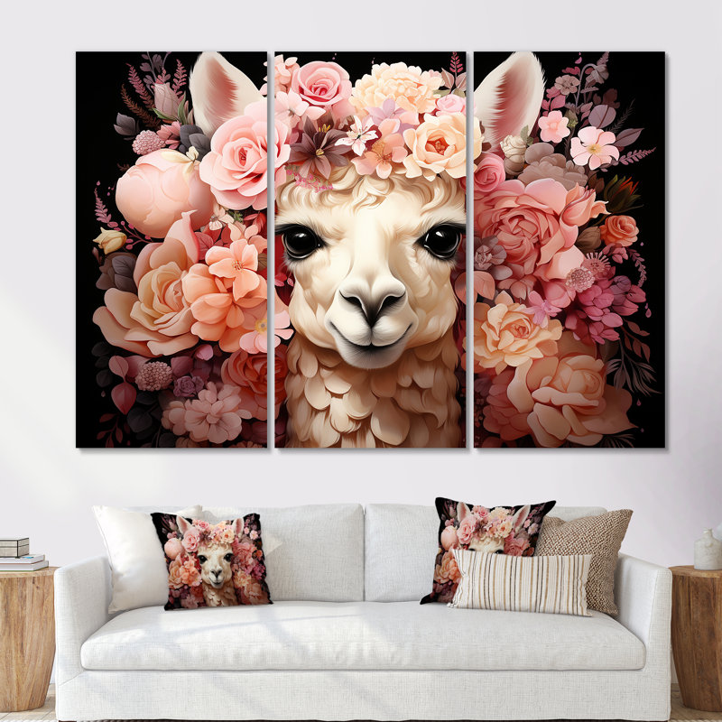 Fleur rose, couronne d'alpaga, art mural, H 40 po x l 60 po x P 1 po, Toile tendue