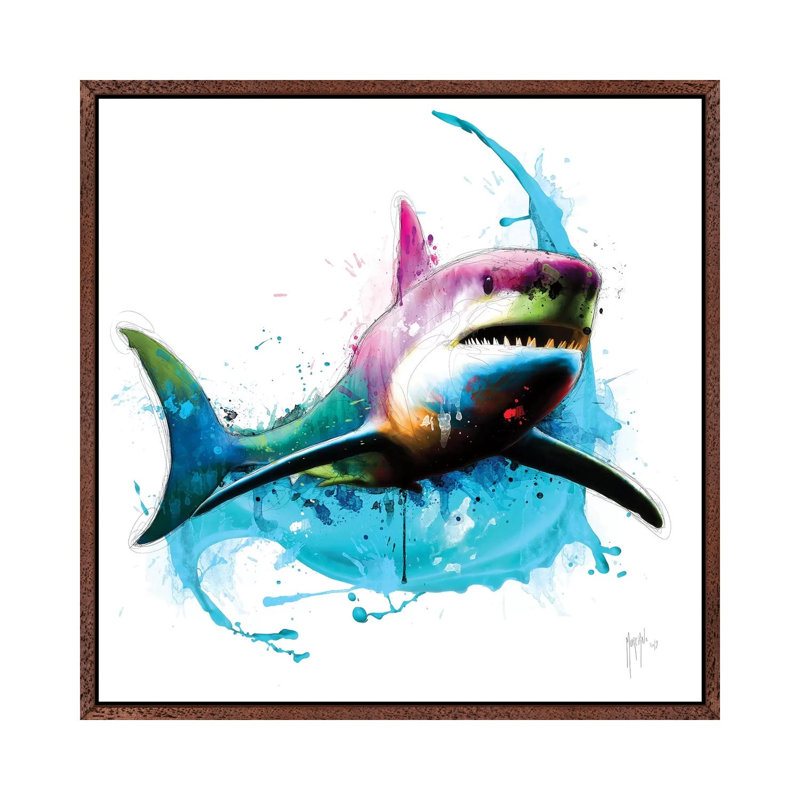Shark by Patrice Murciano - Floater Frame Gallery-Wrapped Canvas Giclée on Canvas, 45.72 cm H x 45.72 cm W, Classic Wood