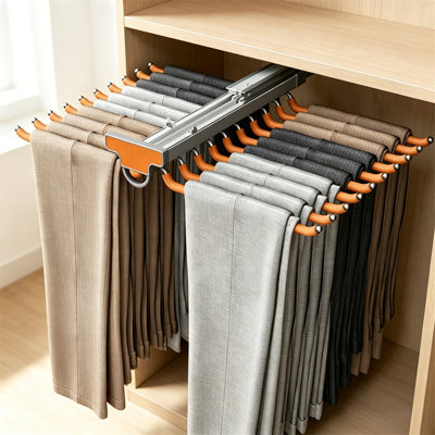 Porte-pantalons pour garde-robe encastré de qualité supérieure avec glissières d'amortissement