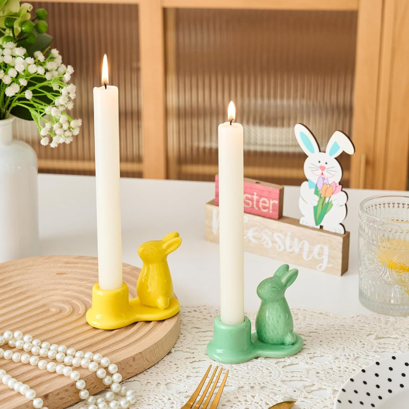 2pcs Easter Bunny Ceramic Candle Holders