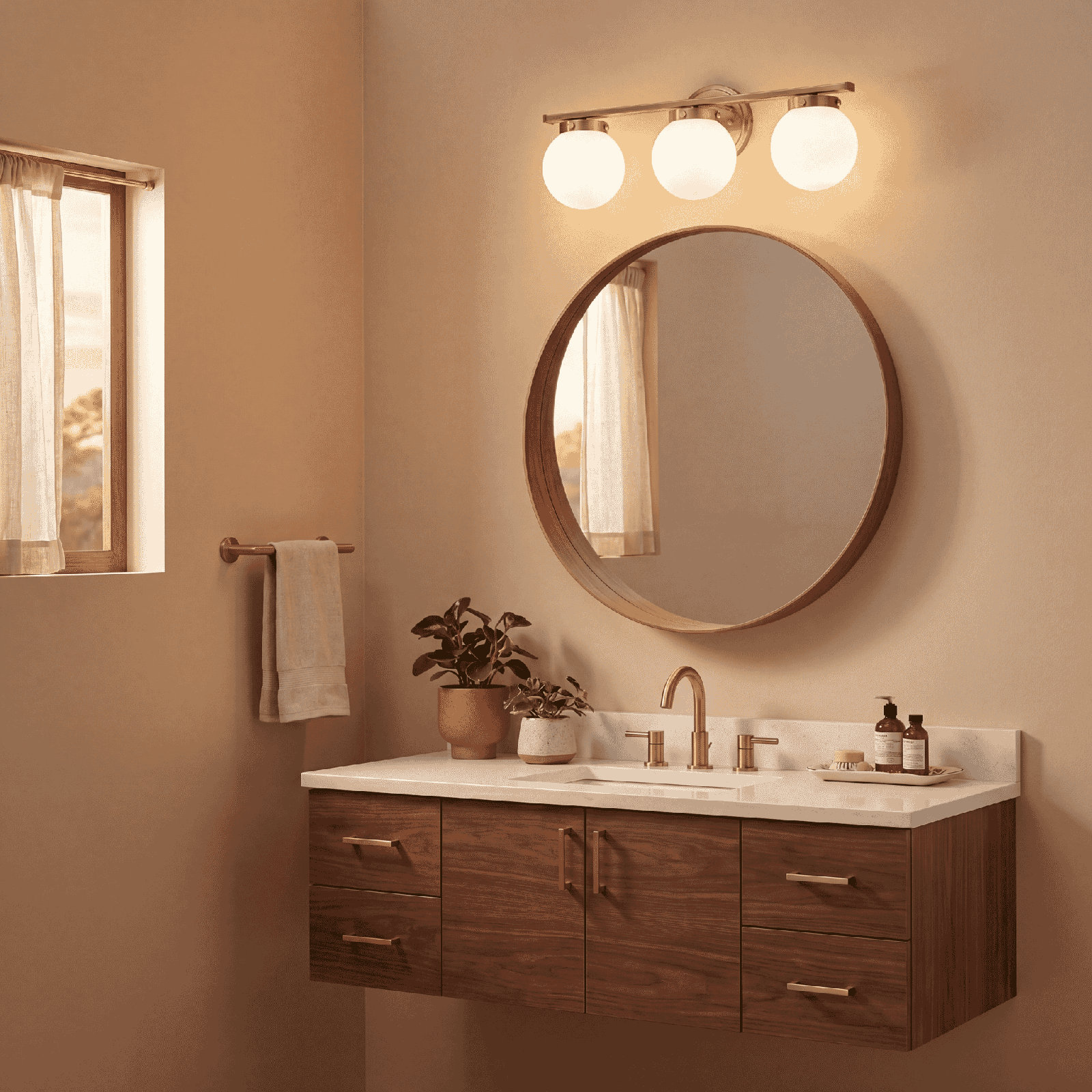 Finian 3-Light Dimmable Vanity Light, White, Brushed Nickel