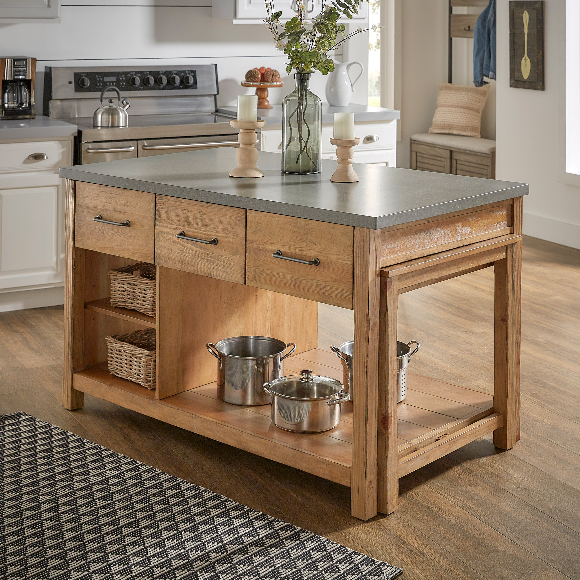 Tinka Kitchen Island, Natural, Concrete Veneer