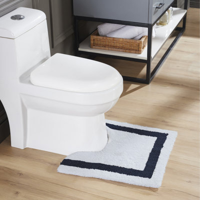 Widman 100% Cotton Tufted U-Shaped Contour Bath Rug, Soft & Super Absorbent, Machine Washable Bathroom Toilet Contour Rug, 20" x 20", Beige White/Navy