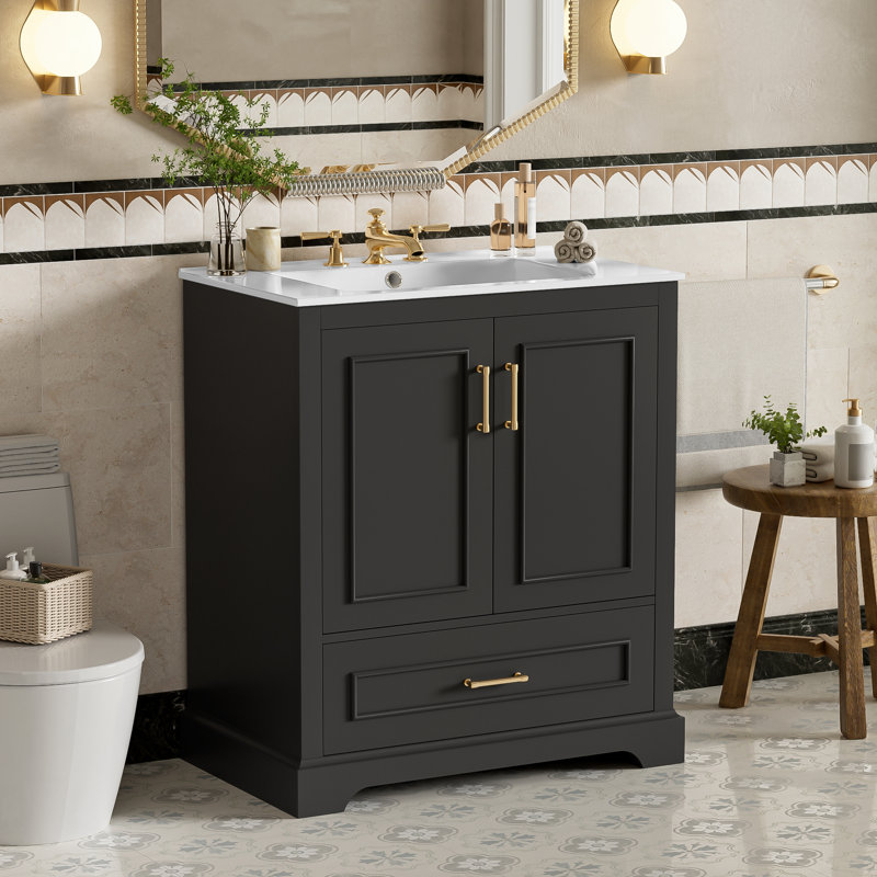 Meuble-lavabo simple 30 po avec comptoir en céramique, Noir