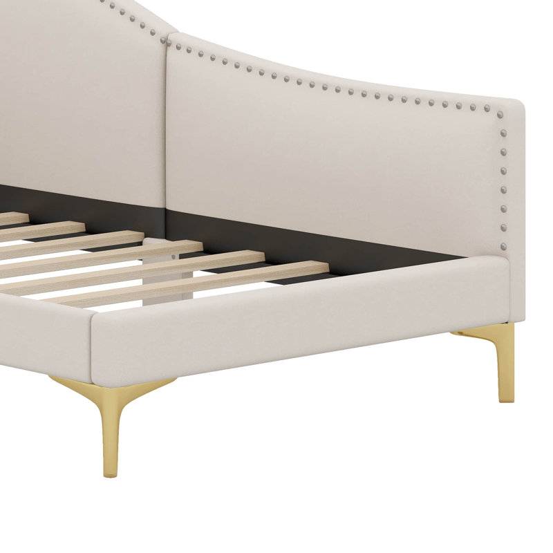 Lit de jour rembourré avec tête de lit et accoudoirs Aliccia, Lit simple, Beige