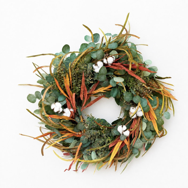 26" Large Fall Autumn Thanksgiving Cotton Wreath for Front Door