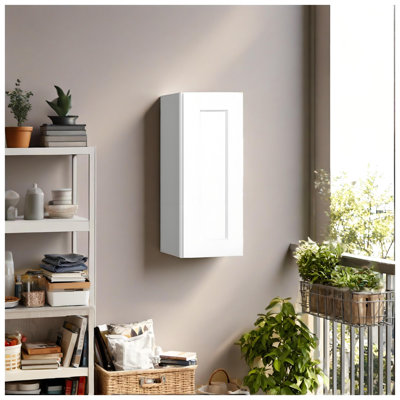 Armoire murale en bois massif de 15 pouces au fini laqué blanc avec tablettes réglables pour la salle de bain ou la cuisine