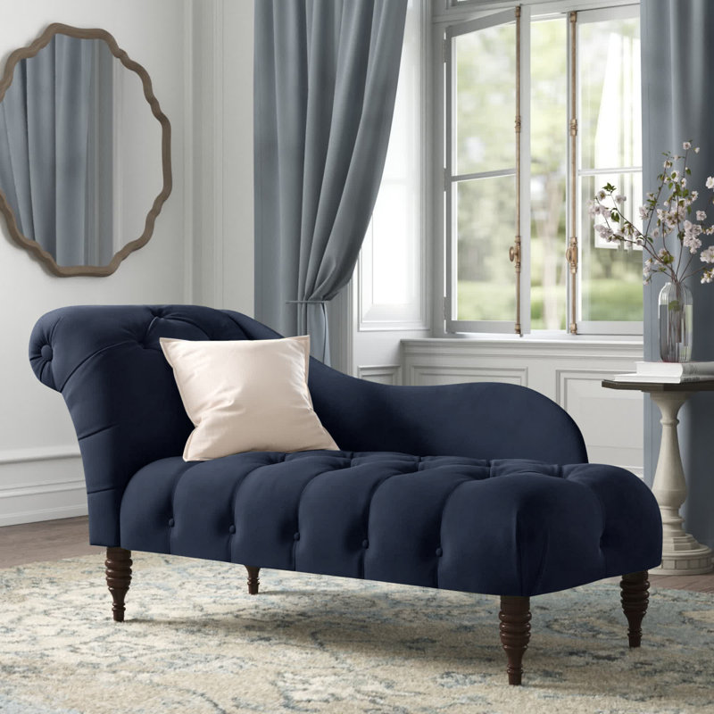 Chaise longue à accoudoirs roulés Angelica, Velours performance encre classique