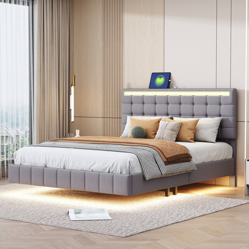 Upholstered Bed, Grey