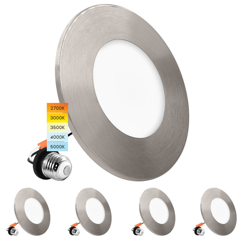 4'' 7.5 Watt Dimmable LED Retrofit Recessed Lighting Kit, Brushed Nickel