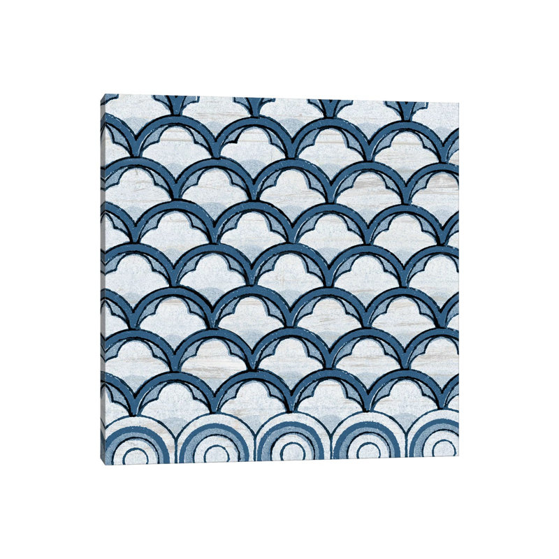 Blue Coastal Pattern On Wood by Piddix - Painting on Canvas, Wrapped Canvas, 30.48 cm H x 30.48 cm W