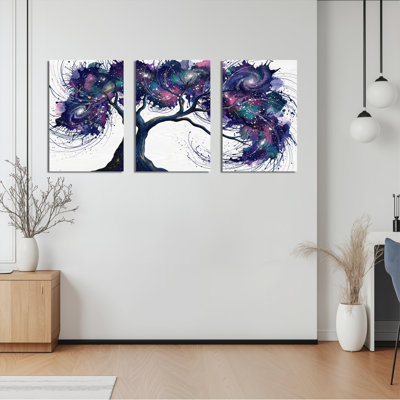 Ensemble de 3 tableaux abstraits « Arbre Galaxie » sur toile tendue, pour la décoration du salon, de la chambre et de la maison.