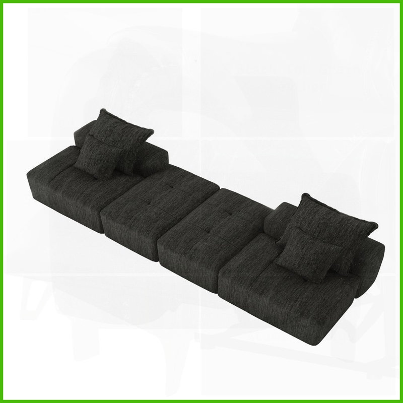 Canapé modulaire moderne en chenille scintillant 4 pièces avec 2 repose-pieds - aucun assemblage requis, idéal pour les salons