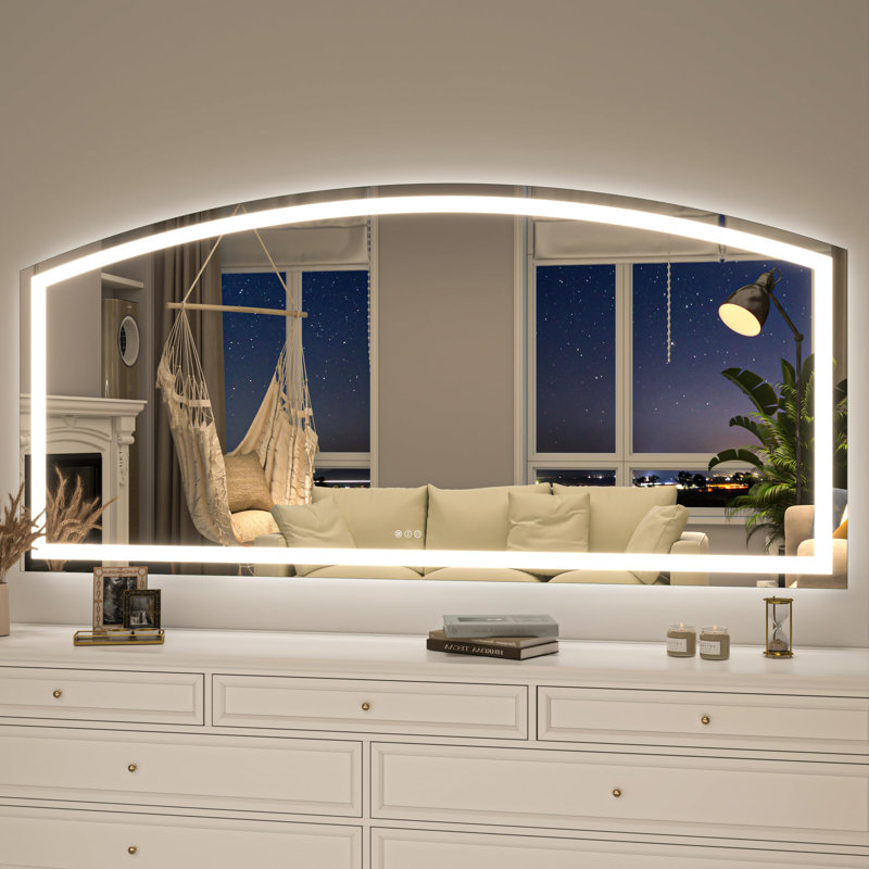 LED Bathroom Mirror with Lights Arched Vanity Mirror with Touch Sensor Lighted Mirror with Metal Frame Frontlit Anti-Fog Dimmable 3 Colors Temperature Shatterproof