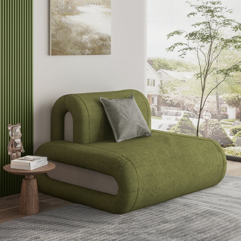 Canapé modulaire rembourré à assise allongée avec siège d'appoint et canapé convertible vert