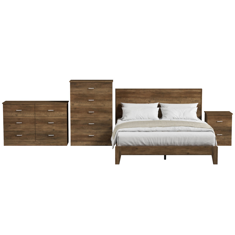 Allyannah 4 Pieces Bedroom Set, Knotty Oak, Queen