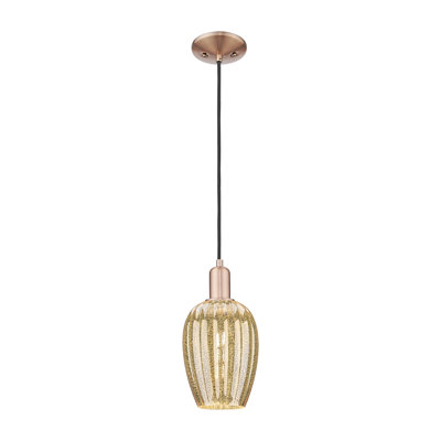Downtown Urban - Preston - 1 Light 6" Flute Shade Cord Hung Mini Pendant - Brushed Brass Finish - Clear Shade