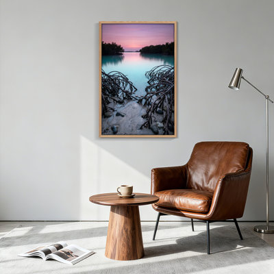Ensemble de 1 tableau sur toile représentant un coucher de soleil sur l'eau