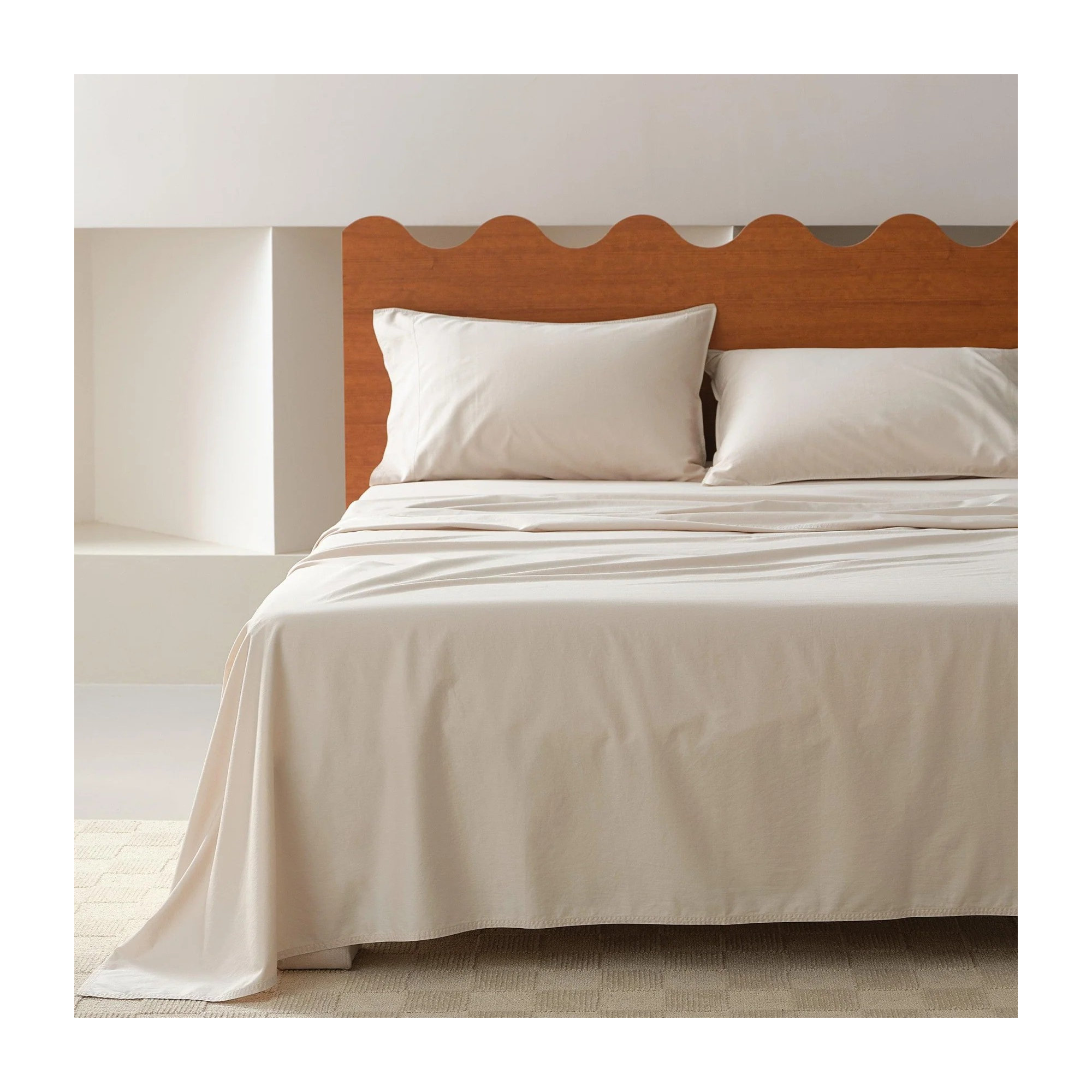 Double Stitch 100% Cotton Sheet Set, Oat, King Sheet Set with 2 Pillowcases