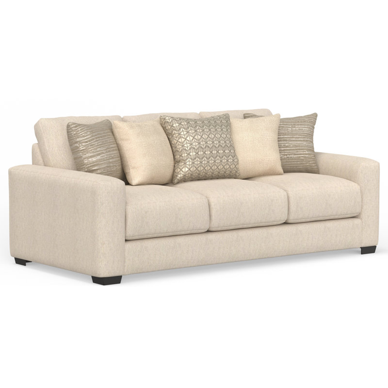 Mornimont 94'' Upholstered Sofa with Comfort Coil Seating and 5 Included Accent Pillows, Beige 100% Polyester