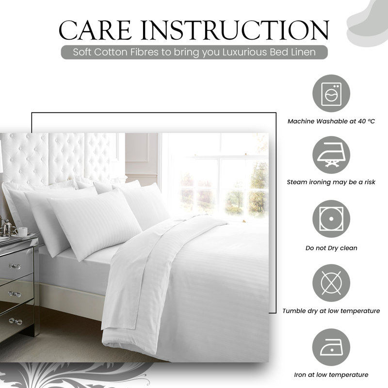  Egyptian-Quality Cotton Duvet Cover Set, White, Kingsize Duvet Cover + 2 Pillowcases