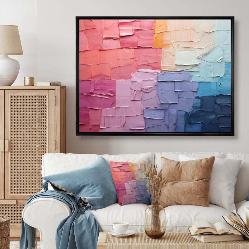 Patchwork abstrait III - impression, Cadre flottant noir, H 24 po x l 32 po x P 1 po