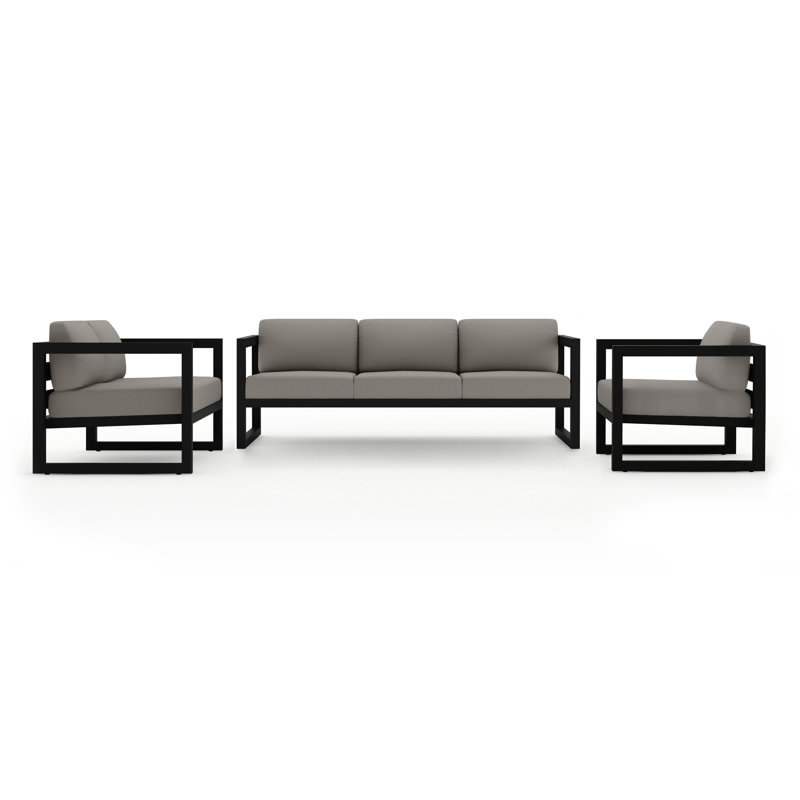 Avion 3 Piece Sofa Loveseat Set, Canvas Charcoal Sunbrella® Canvas, Black