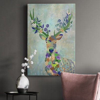 «Fantastic Florals Deer», toile tendue avec châssis de qualité supérieure - prête à accrocher