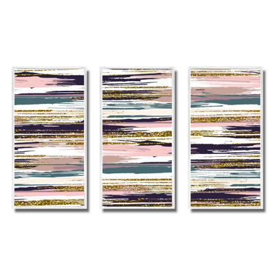 «Blue Pink and Glitter Strokes I», reproduction sur toile flottante 3 pièces