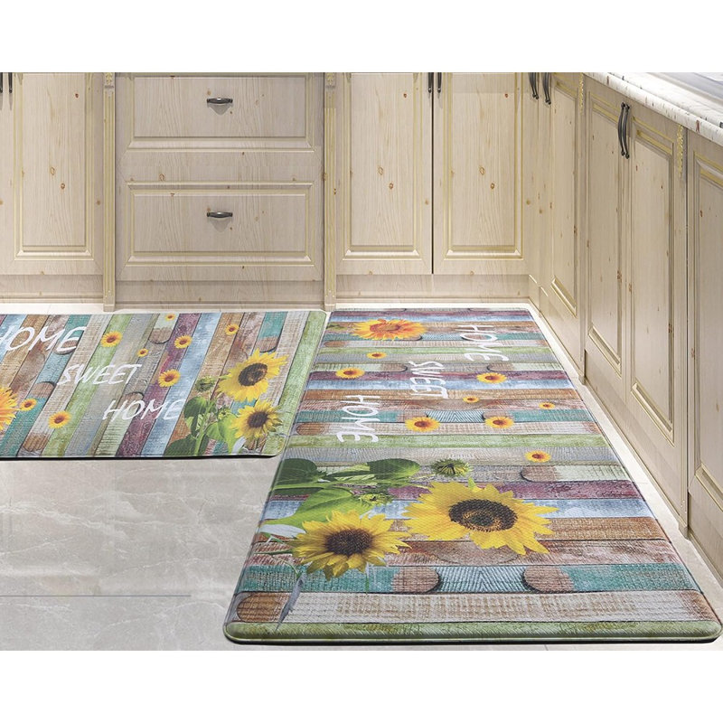 Ensemble de tapis de cuisine Sunflower - multicolore - 2 pièces, anti-fatigue, imperméable, antidérapant