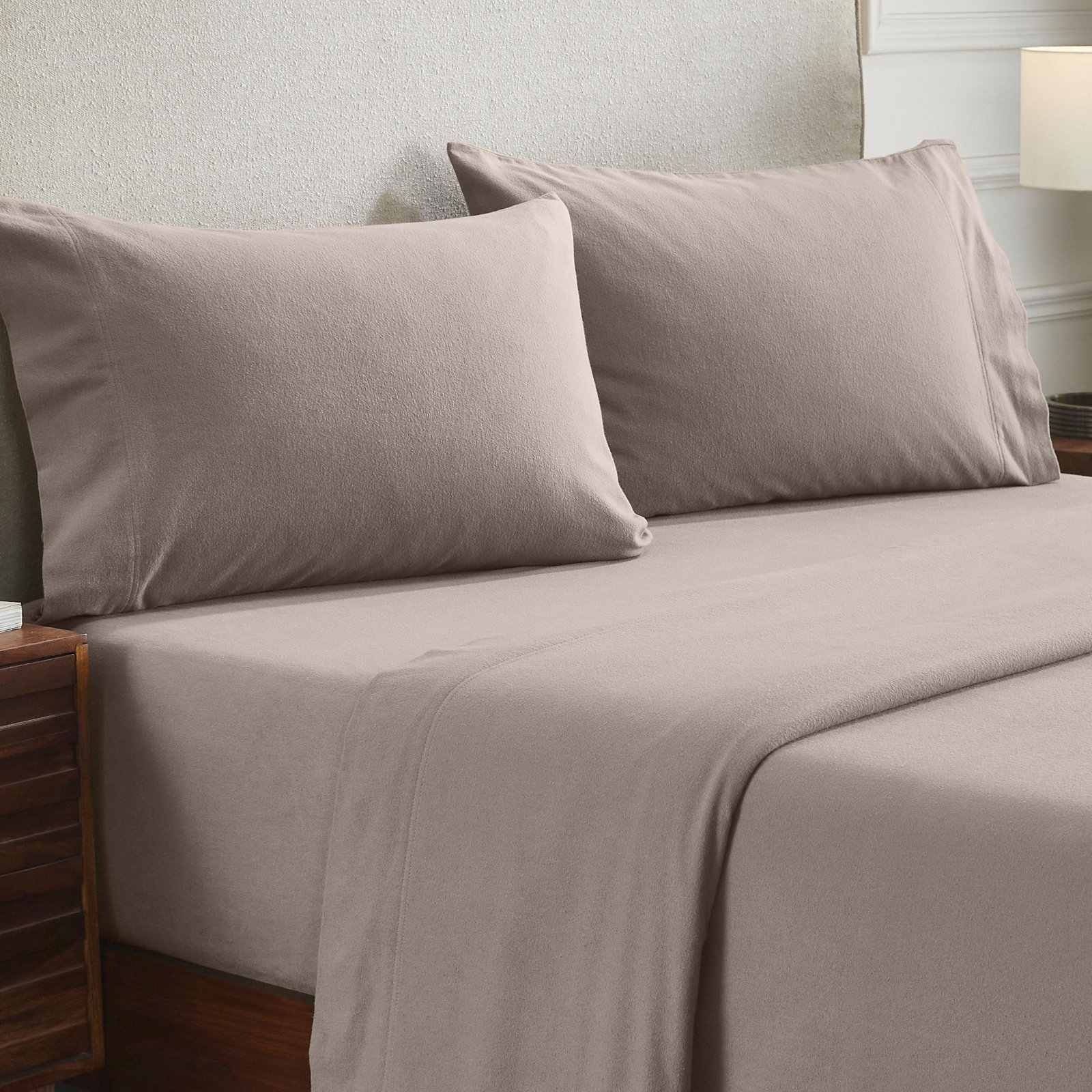 All-Season Breathable 100% Cotton Flannel Pillowcase Set, Gray, King